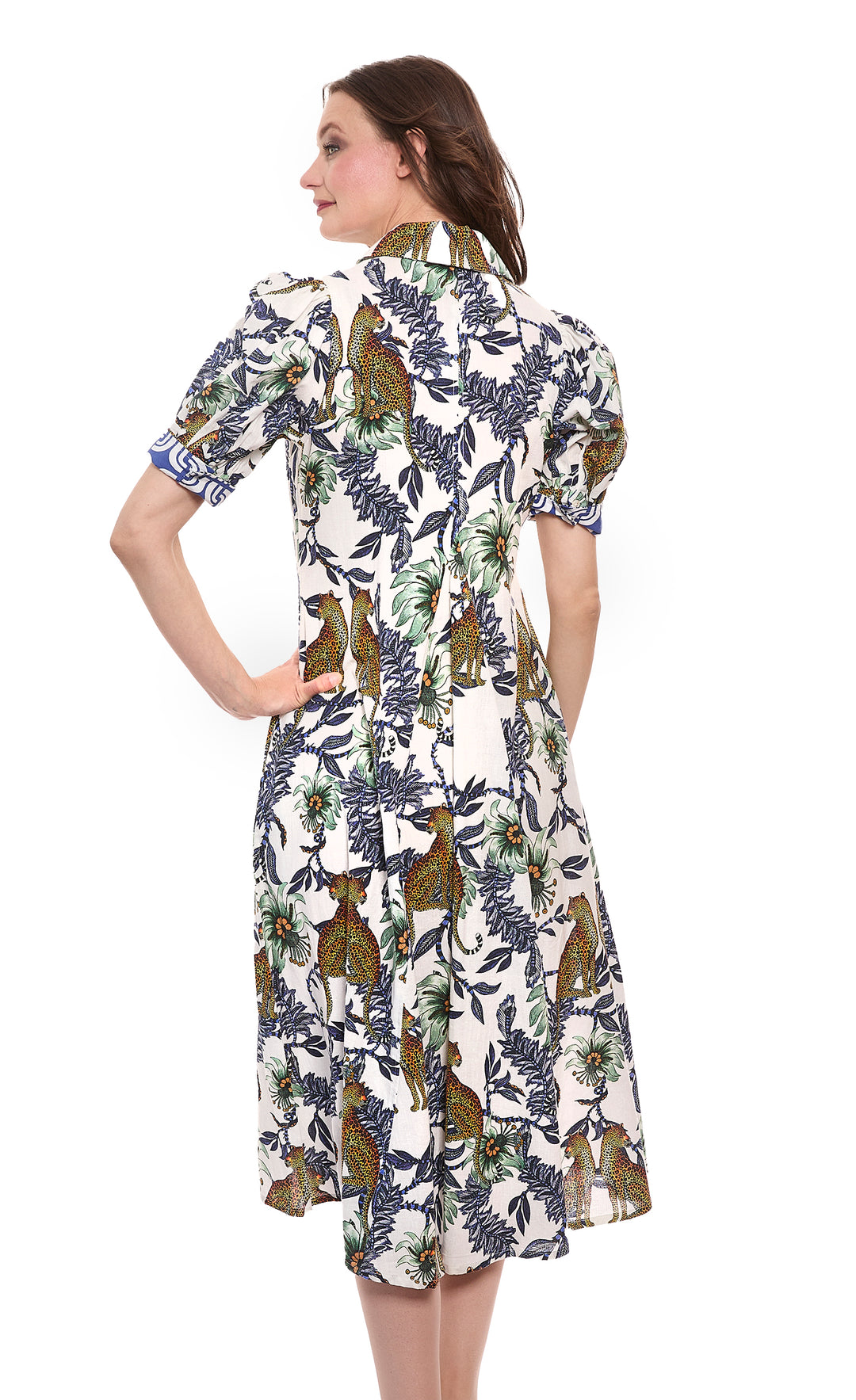 Montauk Dress Cheetahs and Floral Linen Cotton