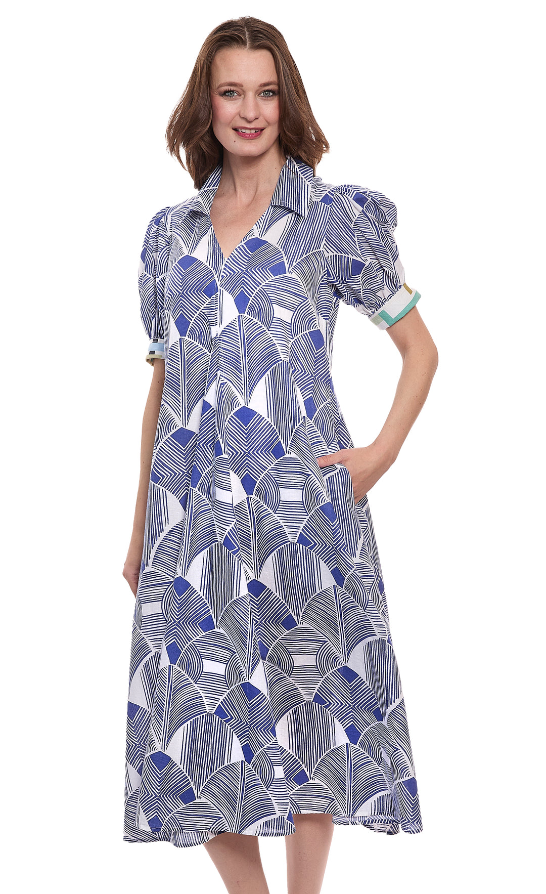 Montauk Dress Navy White Geo