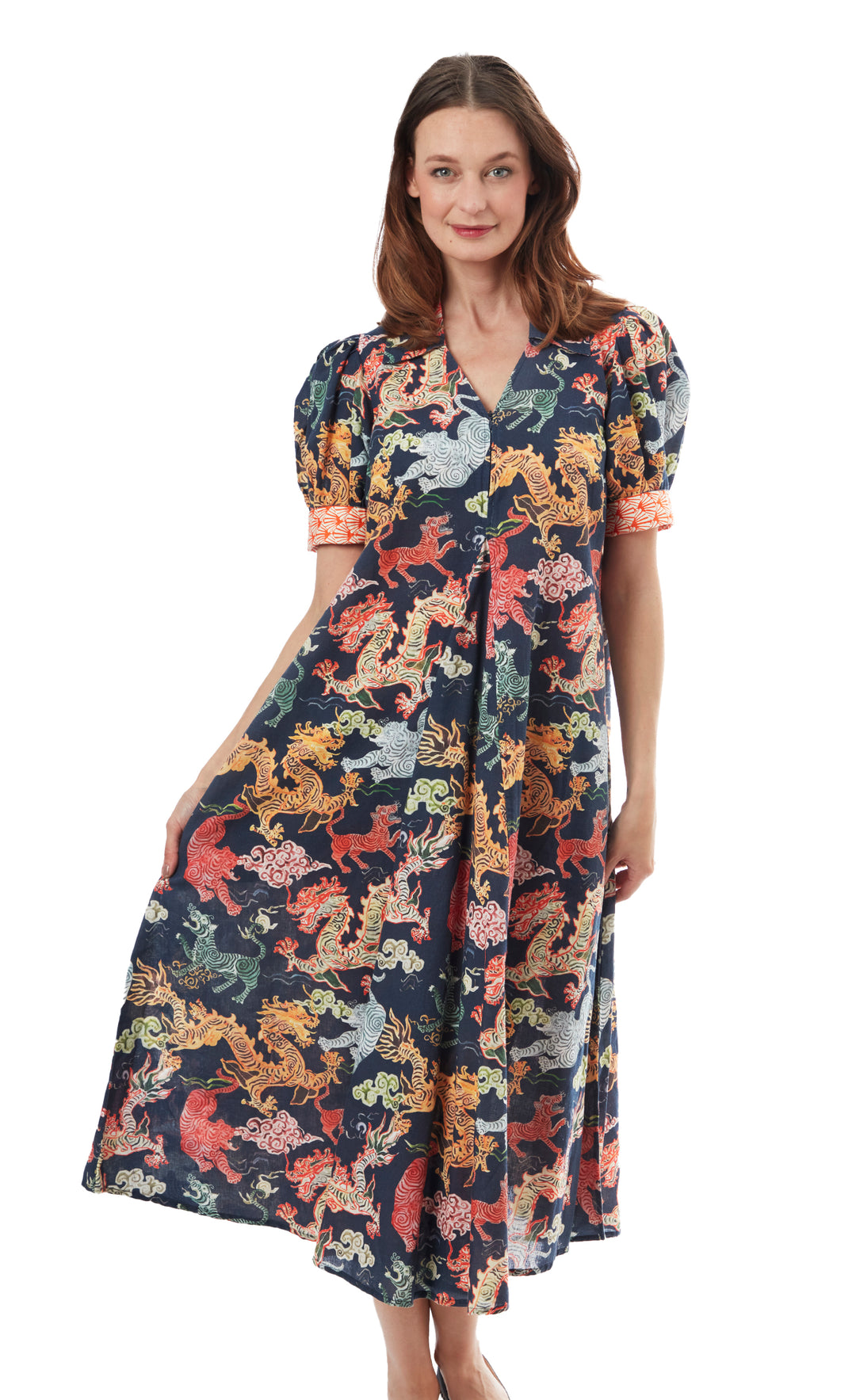 Montauk Dress Navy W Chinese Dragons XS / 6657-S827A-XS