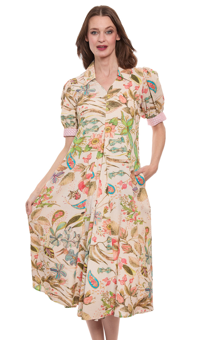 Montauk Dress Linen Cotton Floral Print
