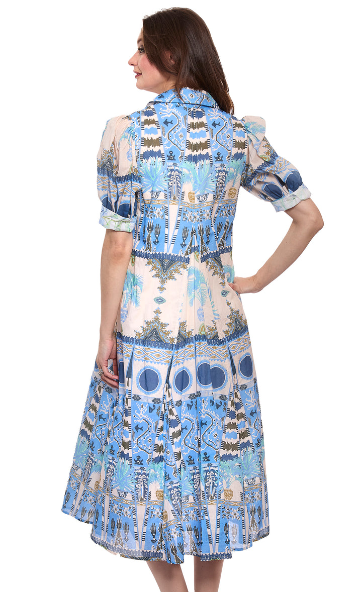 Montauk Dress Blue Ikat Print