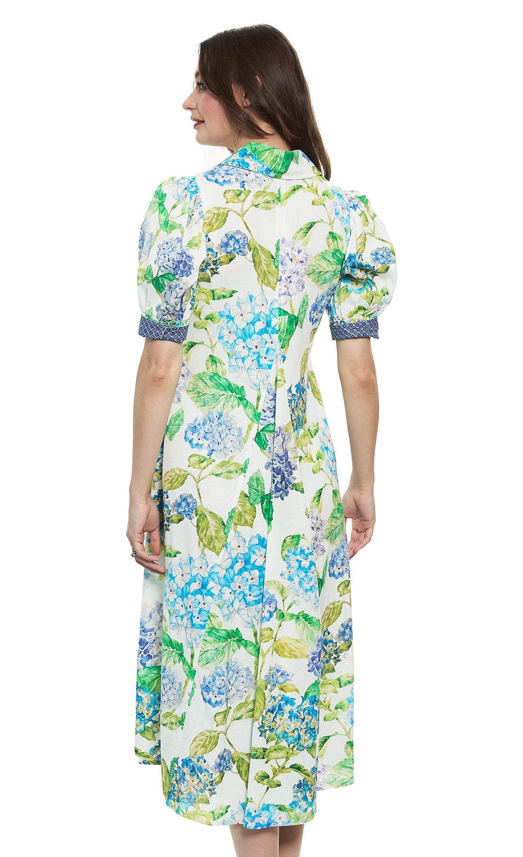 Montauk Dress Linen Cotton Hydrangeas Print
