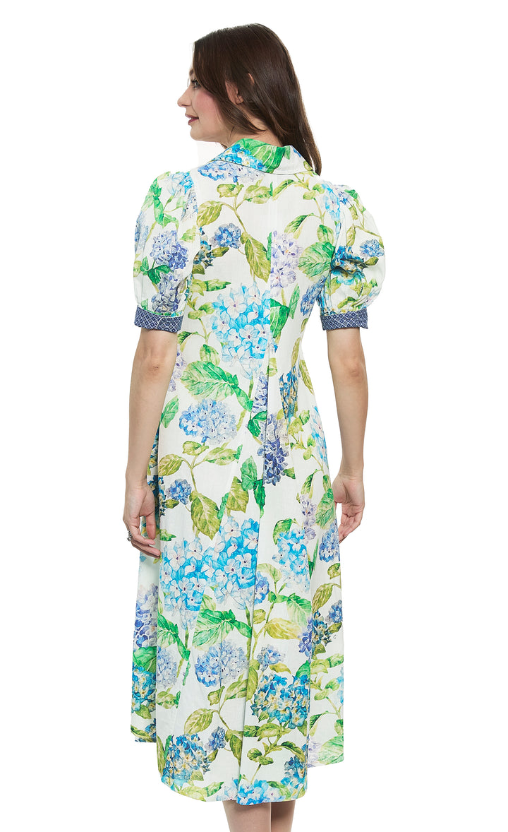 Montauk Dress Linen Cotton Hydrangeas Print