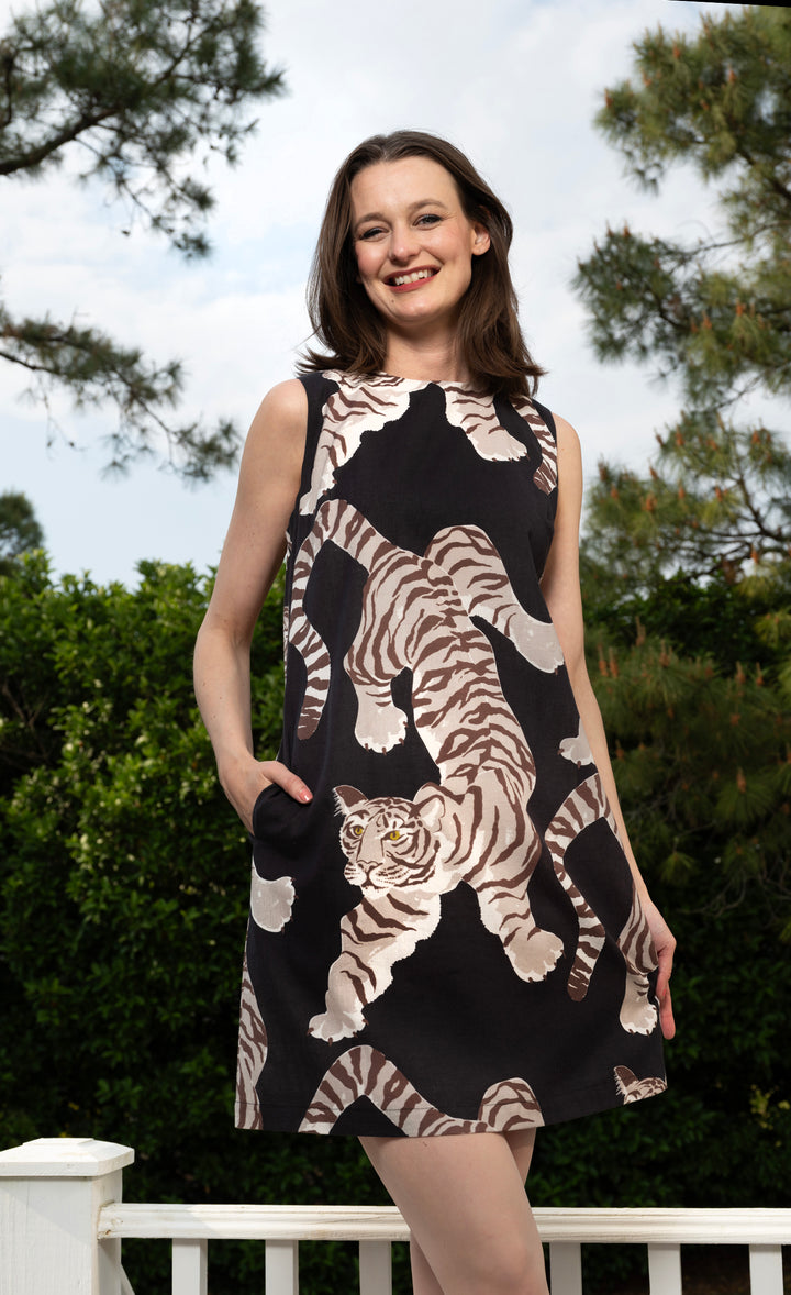 Metropolitan Sheath Dress Black Tiger Print