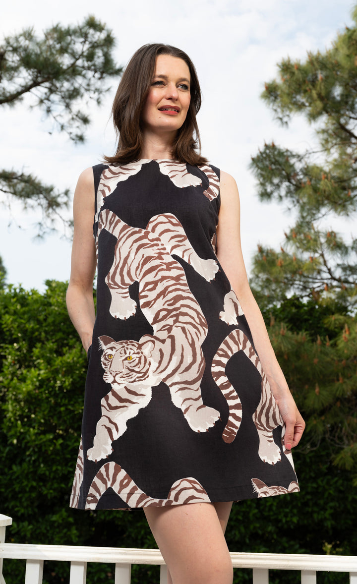 Metropolitan Sheath Dress Black Tiger Print
