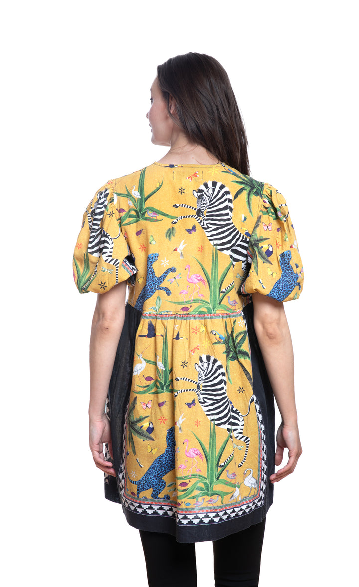Key West Tunic Top Gold Black Engineered Zebra Print