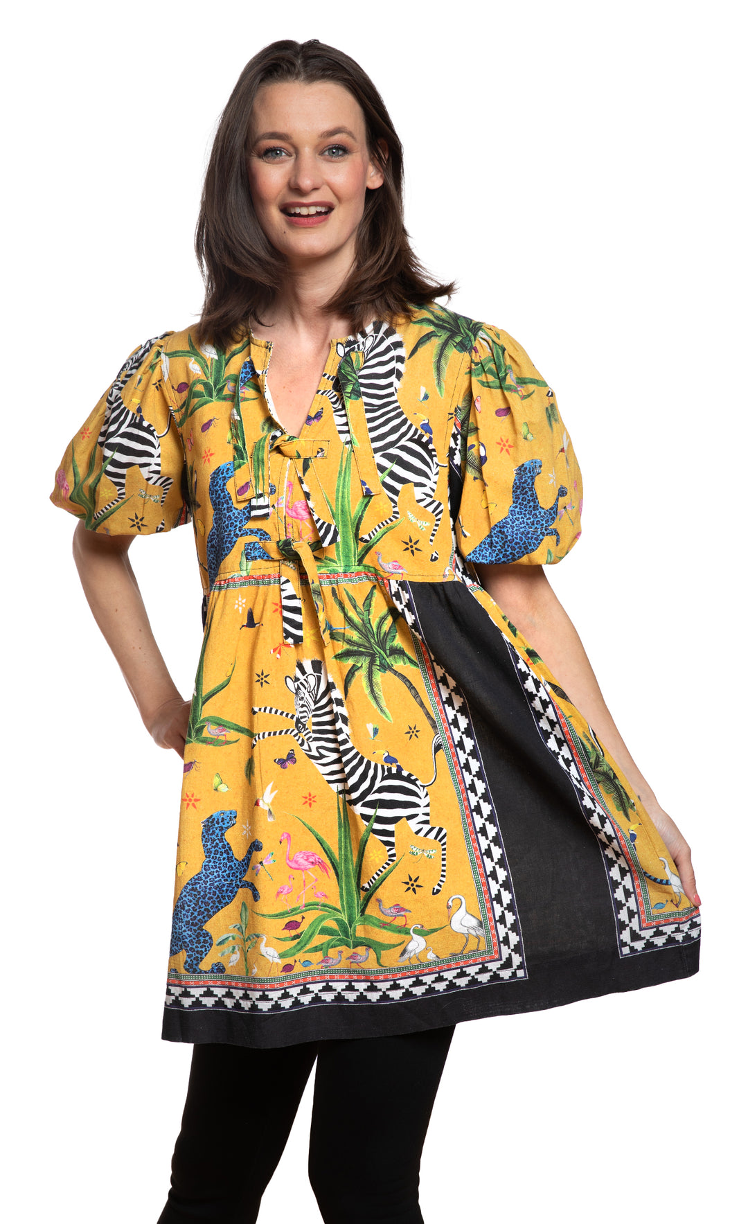 Key West Tunic Top Gold Black Engineered Zebra Print