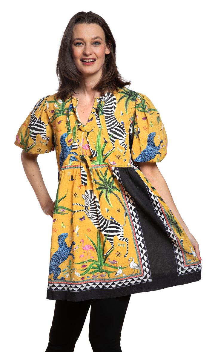 Key West Tunic Top Gold Black Engineered Zebra Print