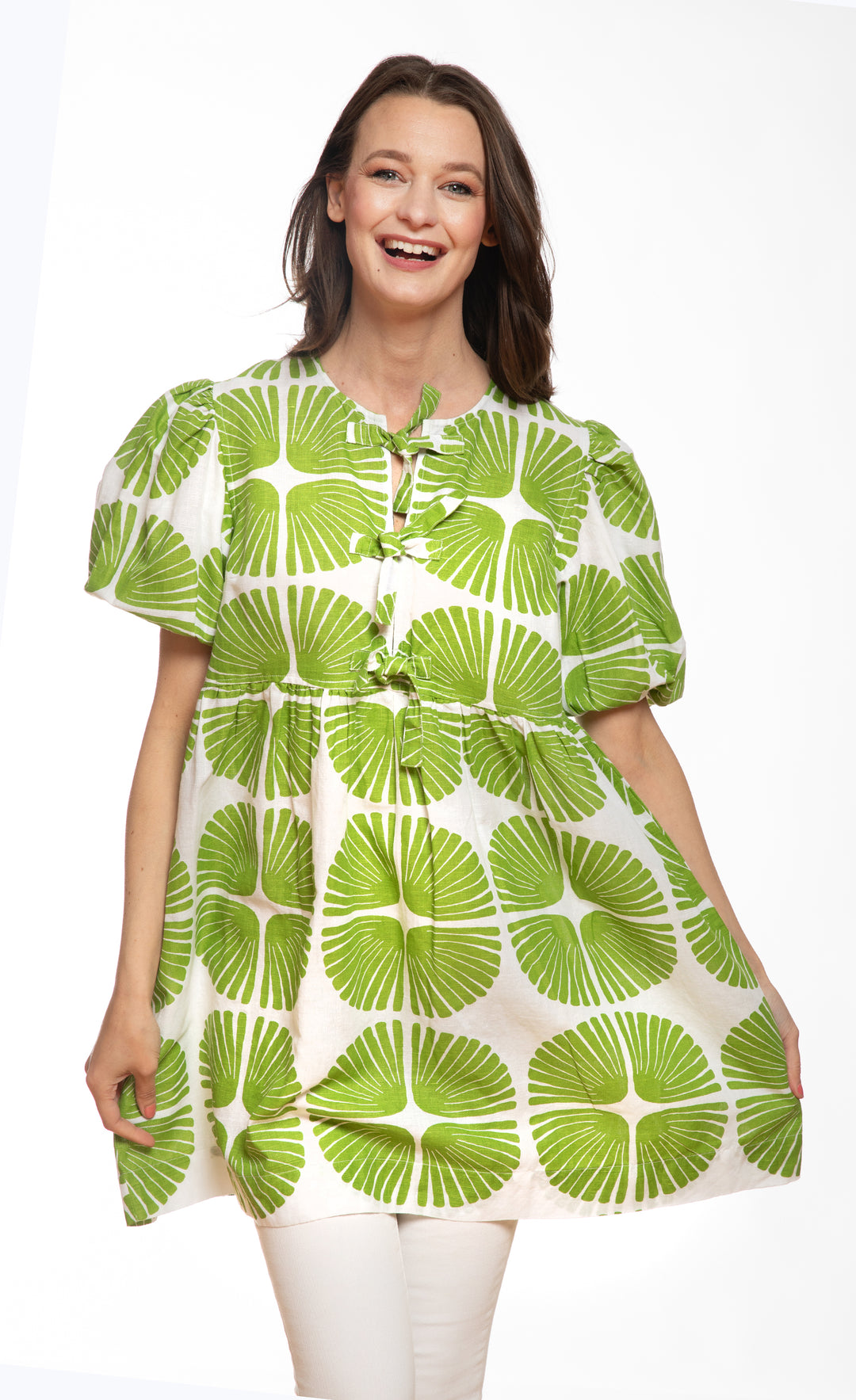 Key West Tunic Green and White Palm Fronds