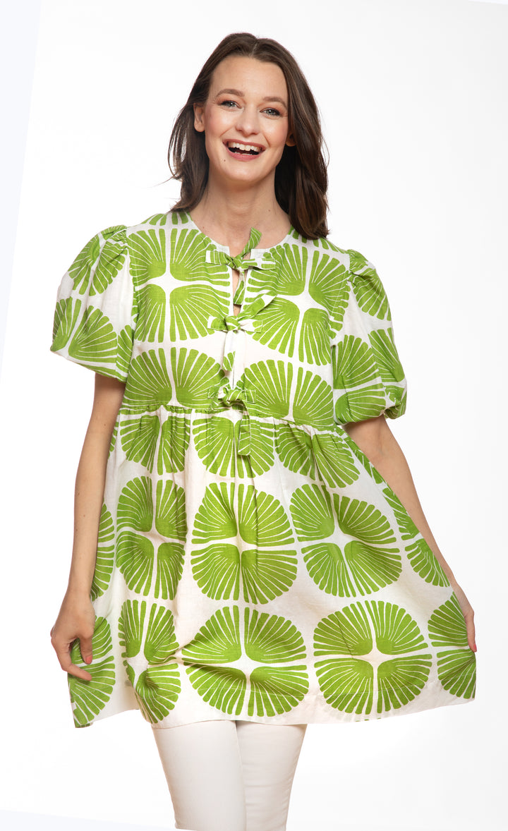 Key West Tunic Green and White Palm Fronds