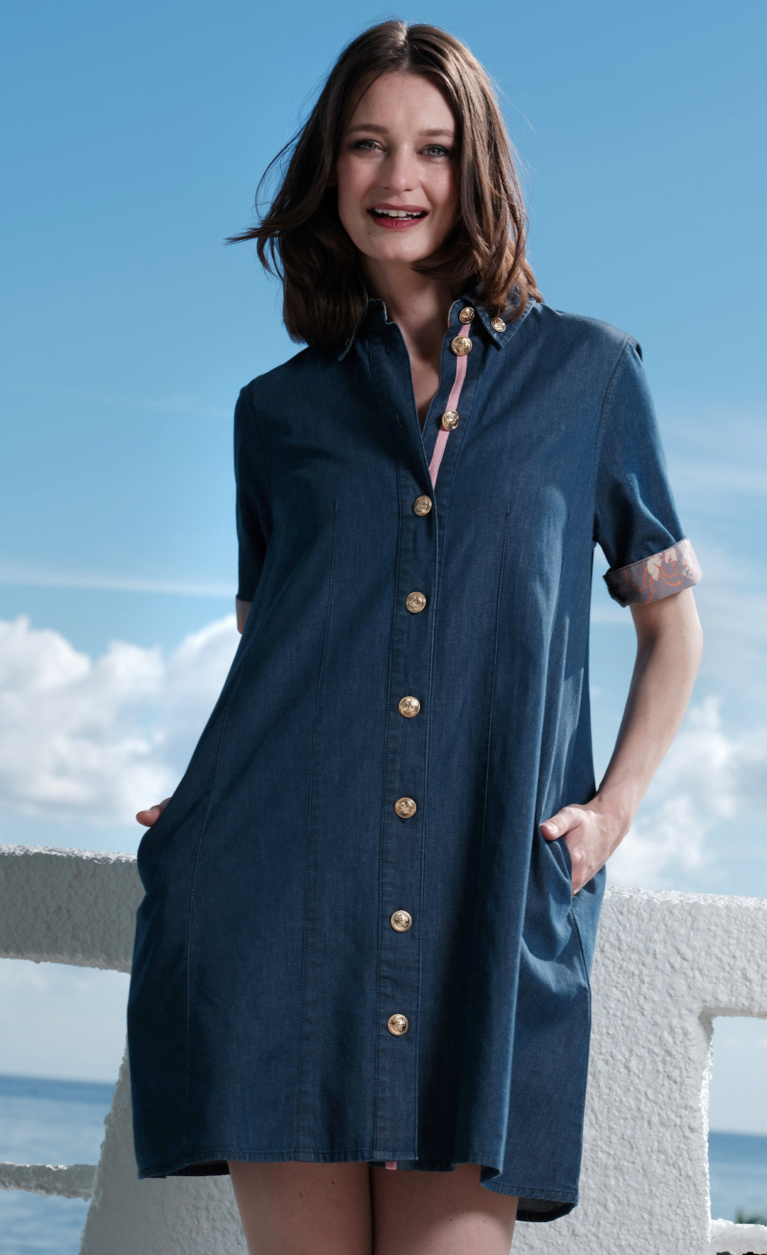 Newport Dress Denim with Gold Buttons S Newport Dress Denim with Gold Buttons S