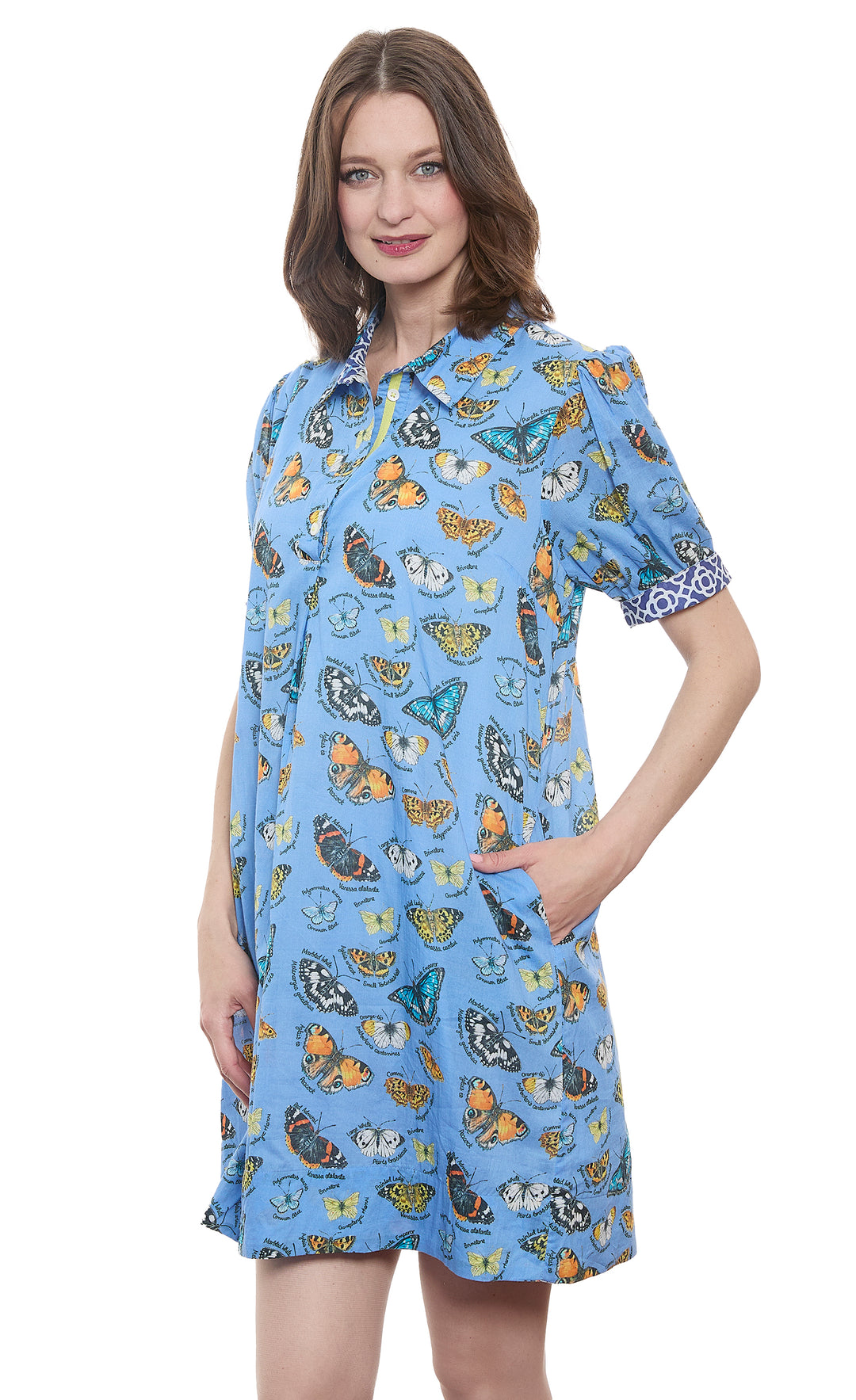 Left Bank Puff Sleeve Dress Butterfly Print On Cotton Voile XS Left Bank Puff Sleeve Dress Butterfly Print On Cotton Voile XS