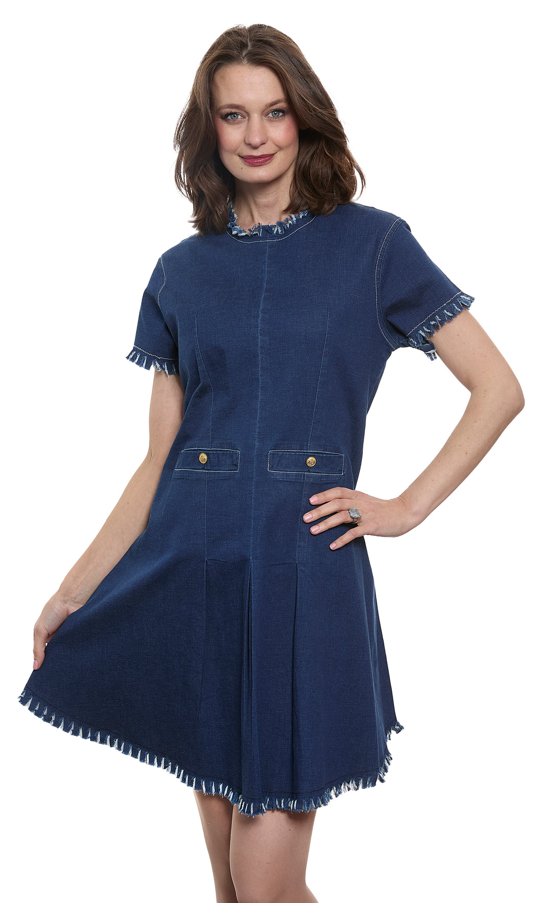 Coco Denim Dress with Fringe and Gold Buttons S Coco Denim Dress with Fringe and Gold Buttons S