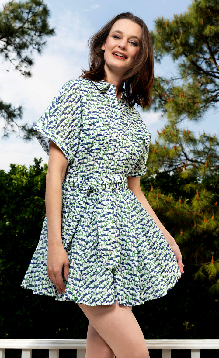 Mini Mrs Maisel Green and Navy Little Sailboat Print