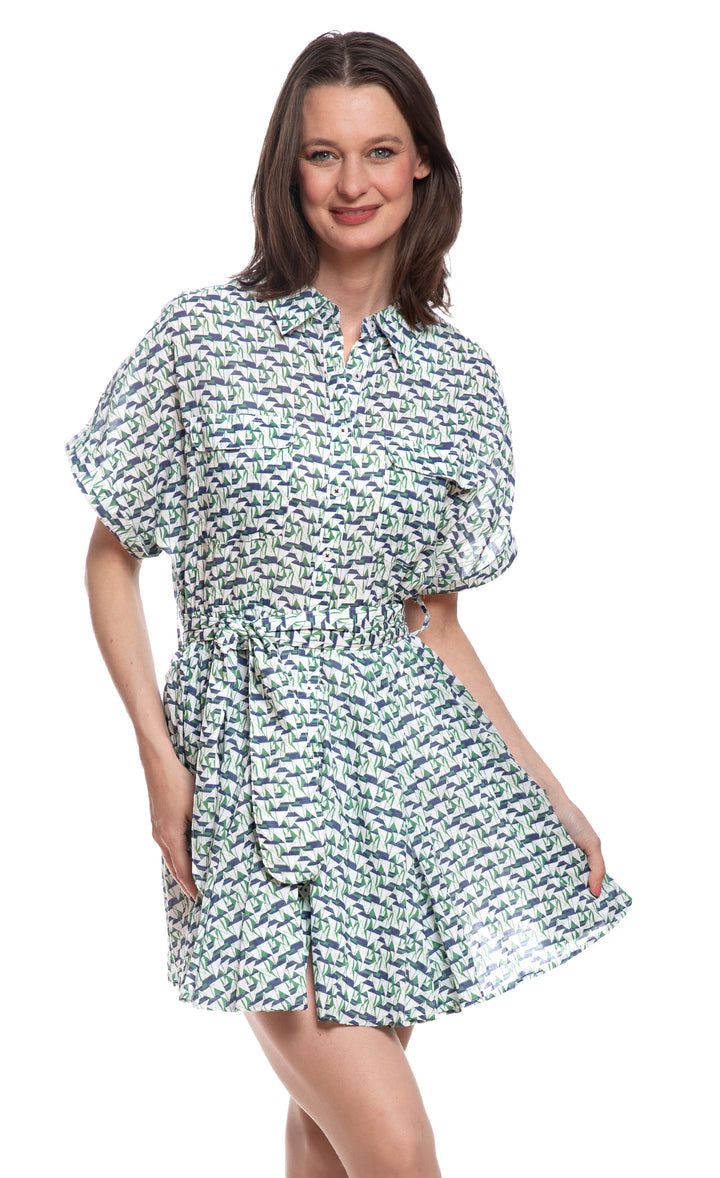 Mini Mrs Maisel Green and Navy Little Sailboat Print