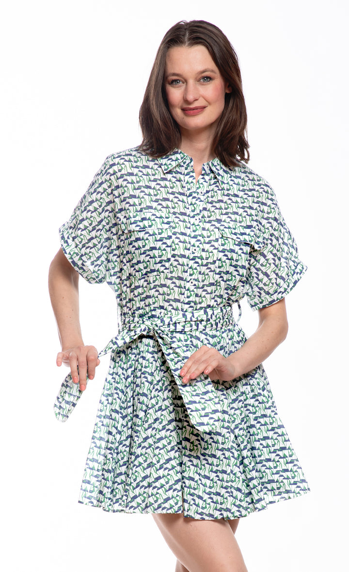 Mini Mrs Maisel Green and Navy Little Sailboat Print