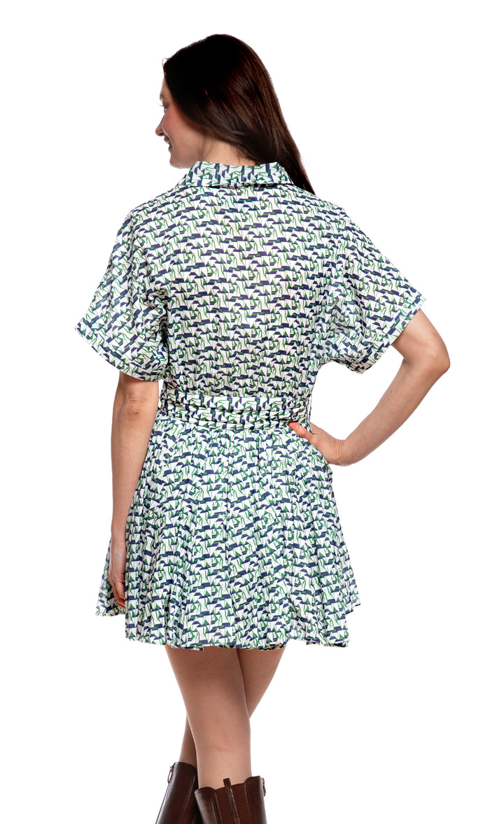 Mini Mrs Maisel Green and Navy Little Sailboat Print