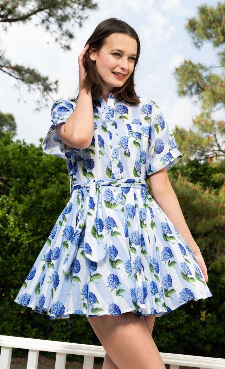 Mini Mrs Maisel Blue Stripe with Hydrangeas Print