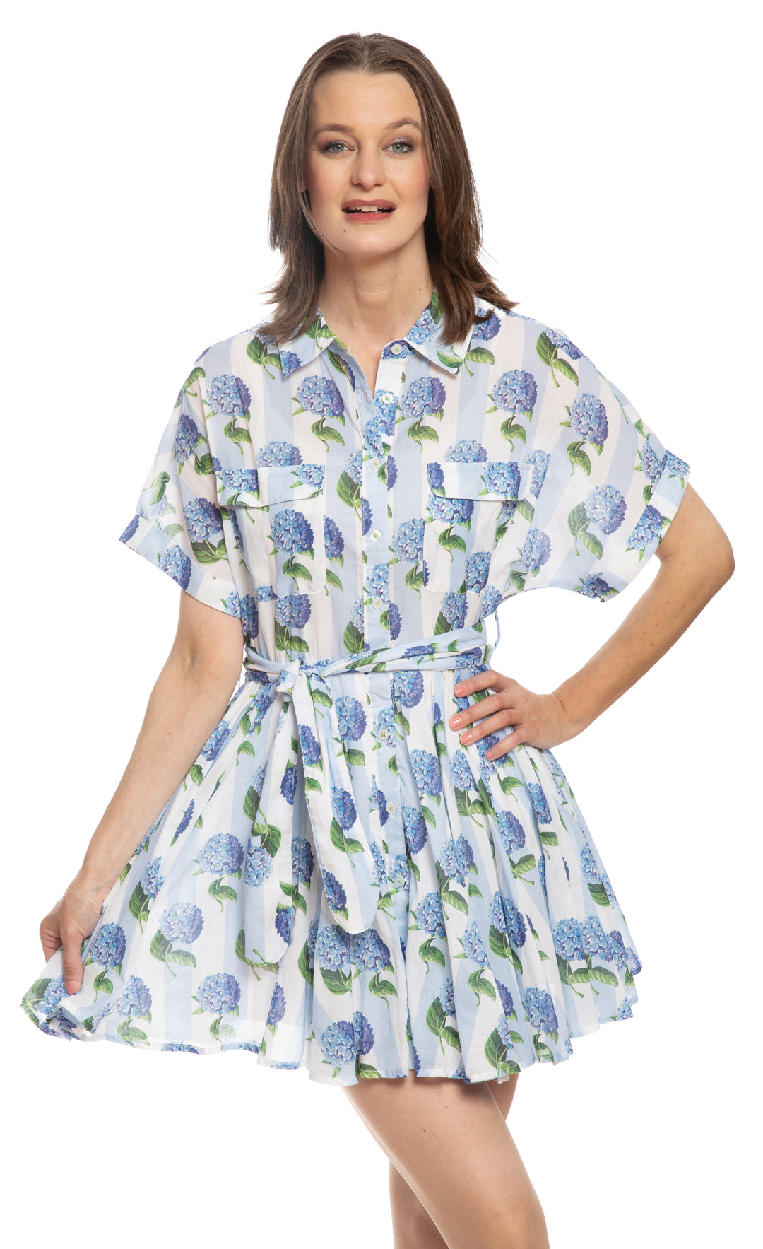 Mini Mrs Maisel Blue Stripe with Hydrangeas Print