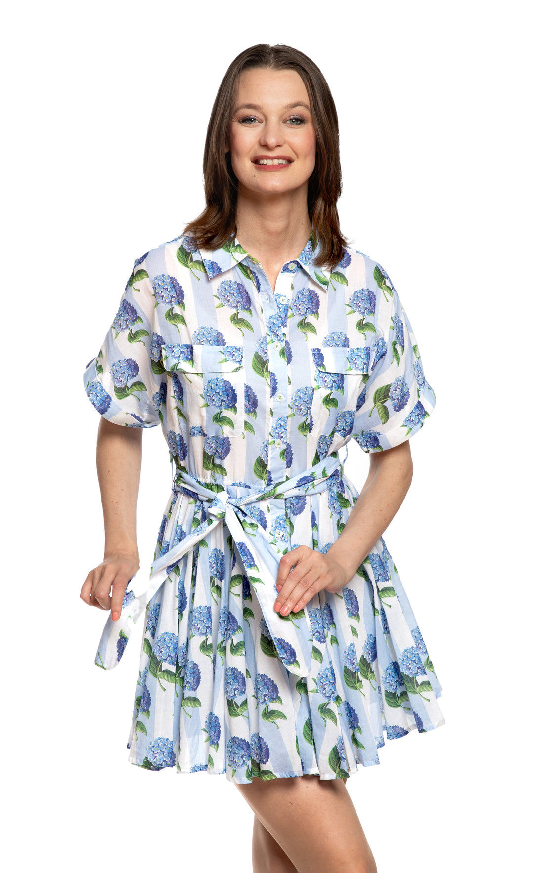 Mini Mrs Maisel Blue Stripe with Hydrangeas Print
