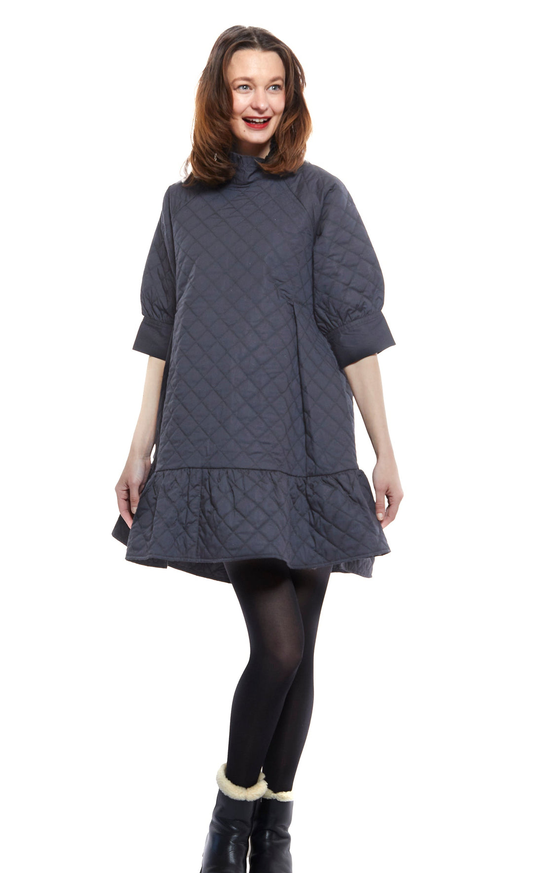 St. Tropez Softly Quilted Black Poplin Dress, Oversized Silhouette L / 6909-BLK St. Tropez Softly Quilted Black Poplin Dress, Oversized Silhouette L / 6909-BLK