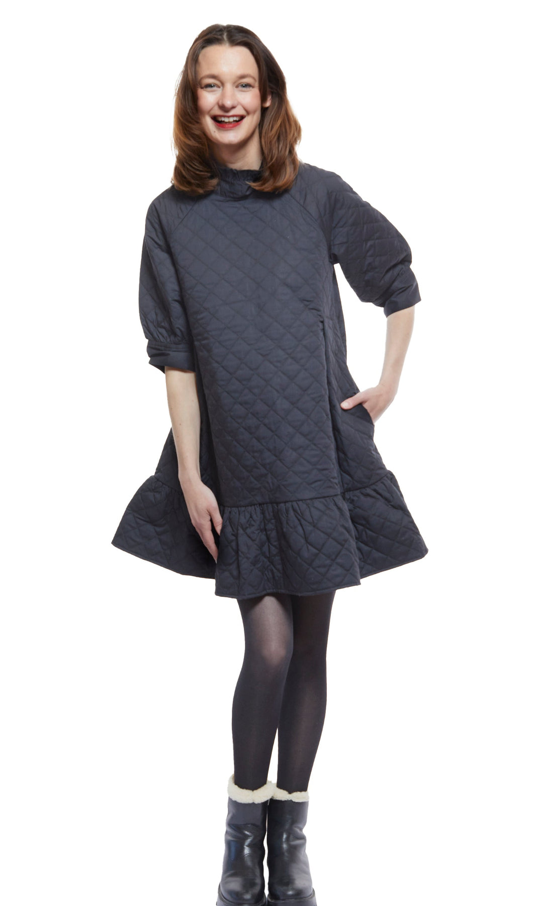 St. Tropez Softly Quilted Black Poplin Dress, Oversized Silhouette L / 6909-BLK St. Tropez Softly Quilted Black Poplin Dress, Oversized Silhouette L / 6909-BLK