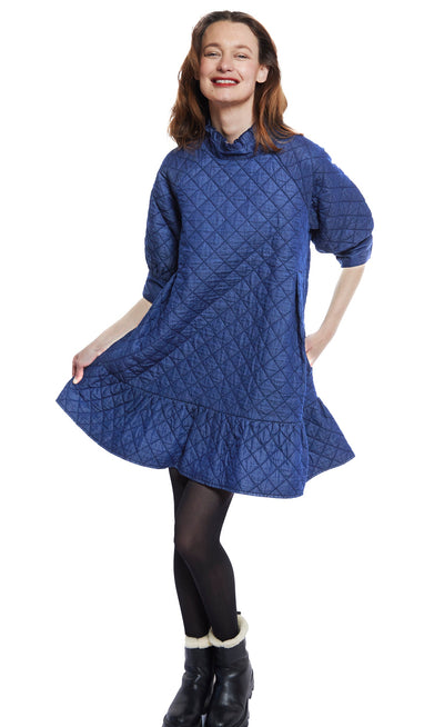 St. Tropez Softly Quilted Denim Dress, Oversized Silhouette XS / 6909-DEN