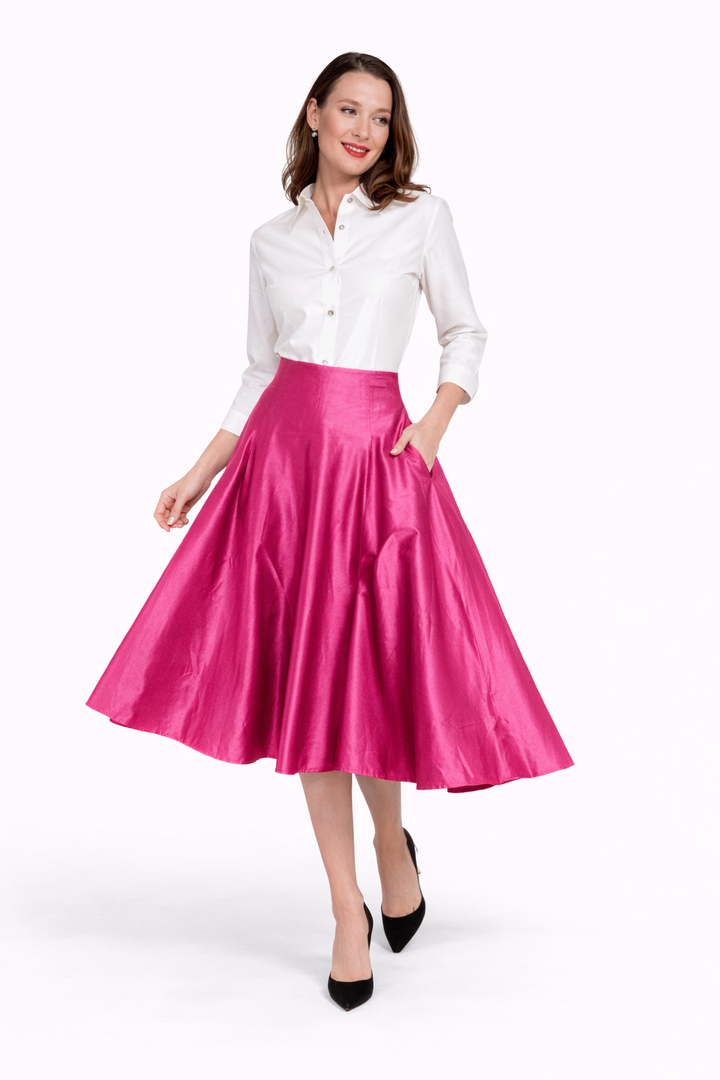 Mid-Calf Skirt Fuchsia Silk