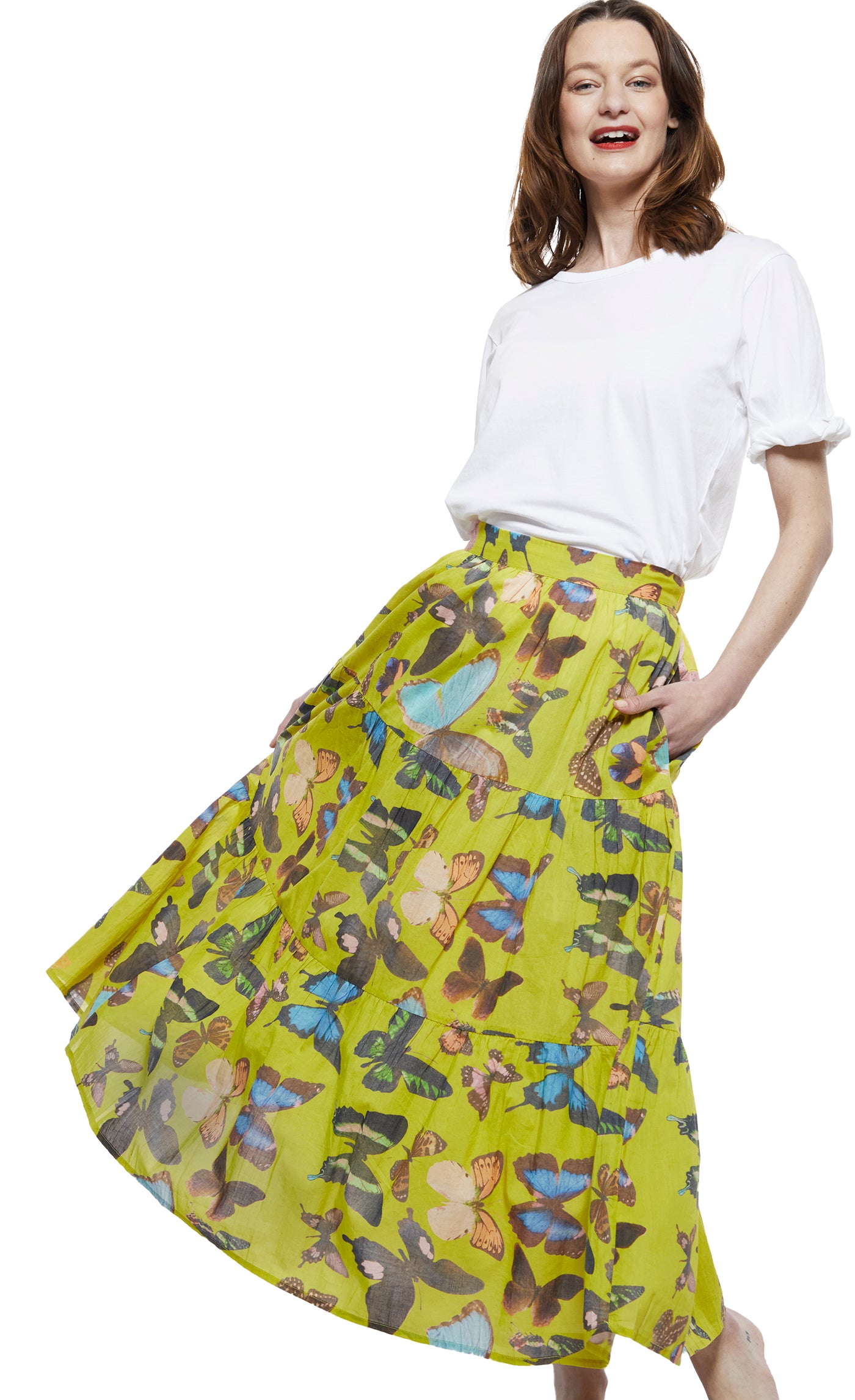 Woodstock Skirt in Chartreuse with Butterflies XS / 3000-M611