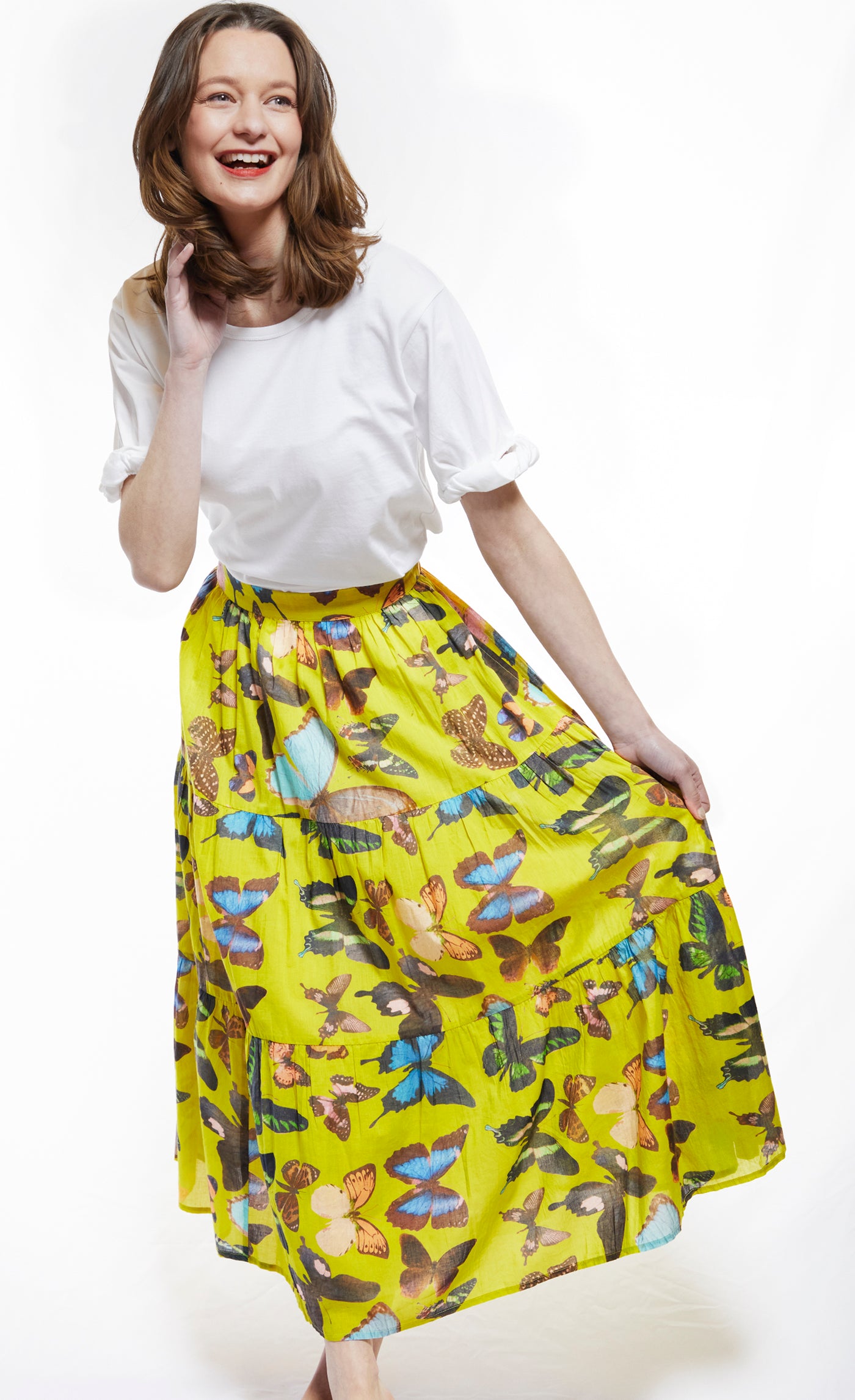 Woodstock Skirt in Chartreuse with Butterflies XS / 3000-M611