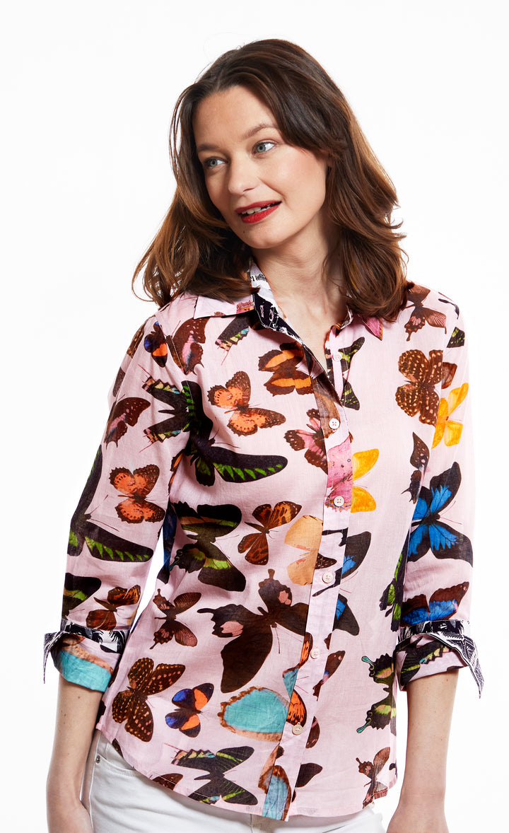 Rome Shirt with 3/4 Sleeve, Pink Butterflies – Dizzy-Lizzie