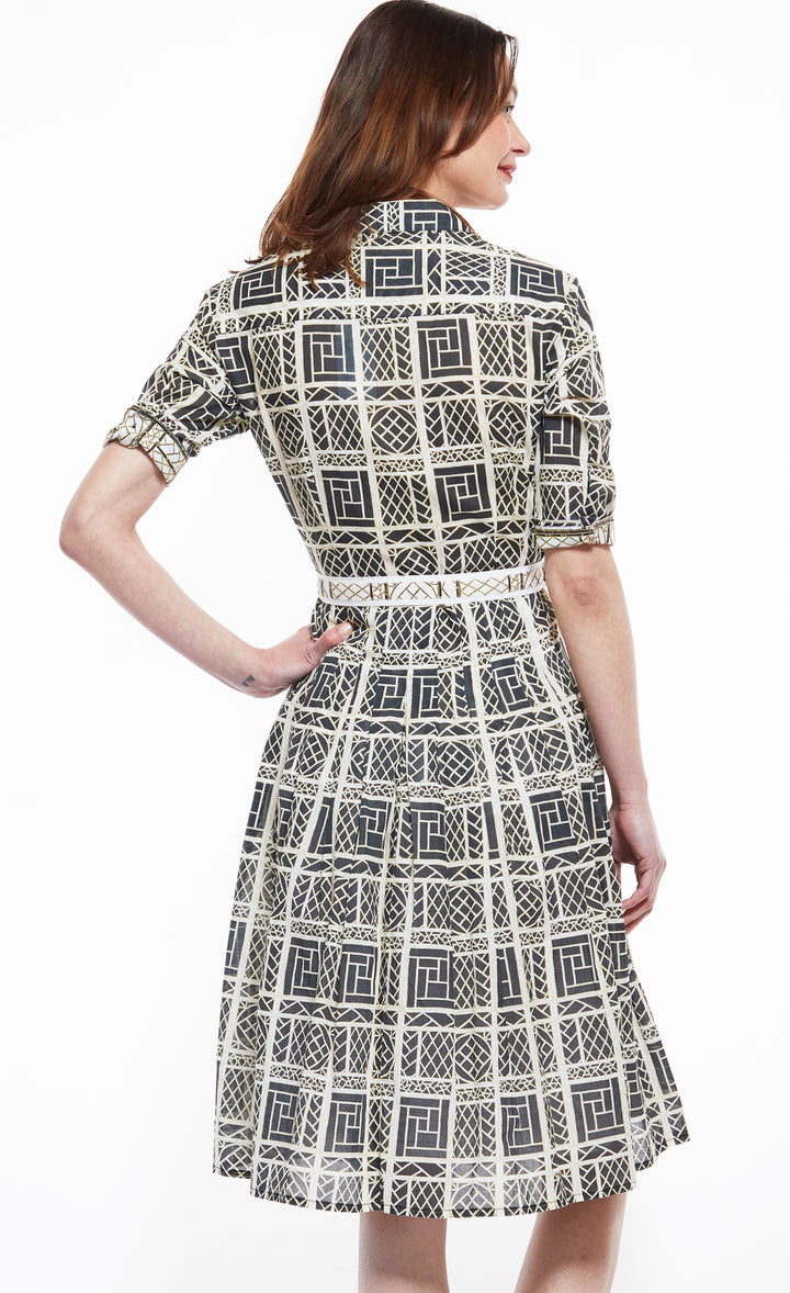 Mrs Maisel Dress in Black and Beige Wicker Print