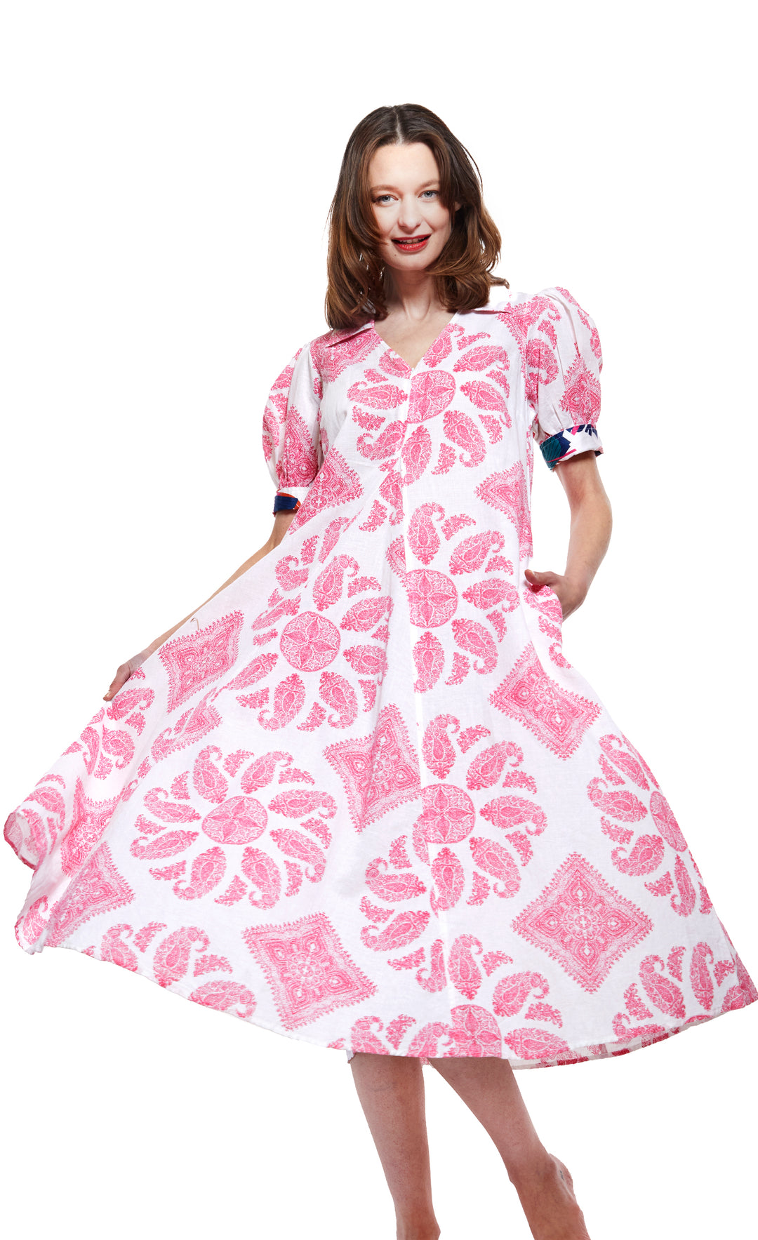 Montauk Dress in Pink And White Paisley XS / 6657-M509