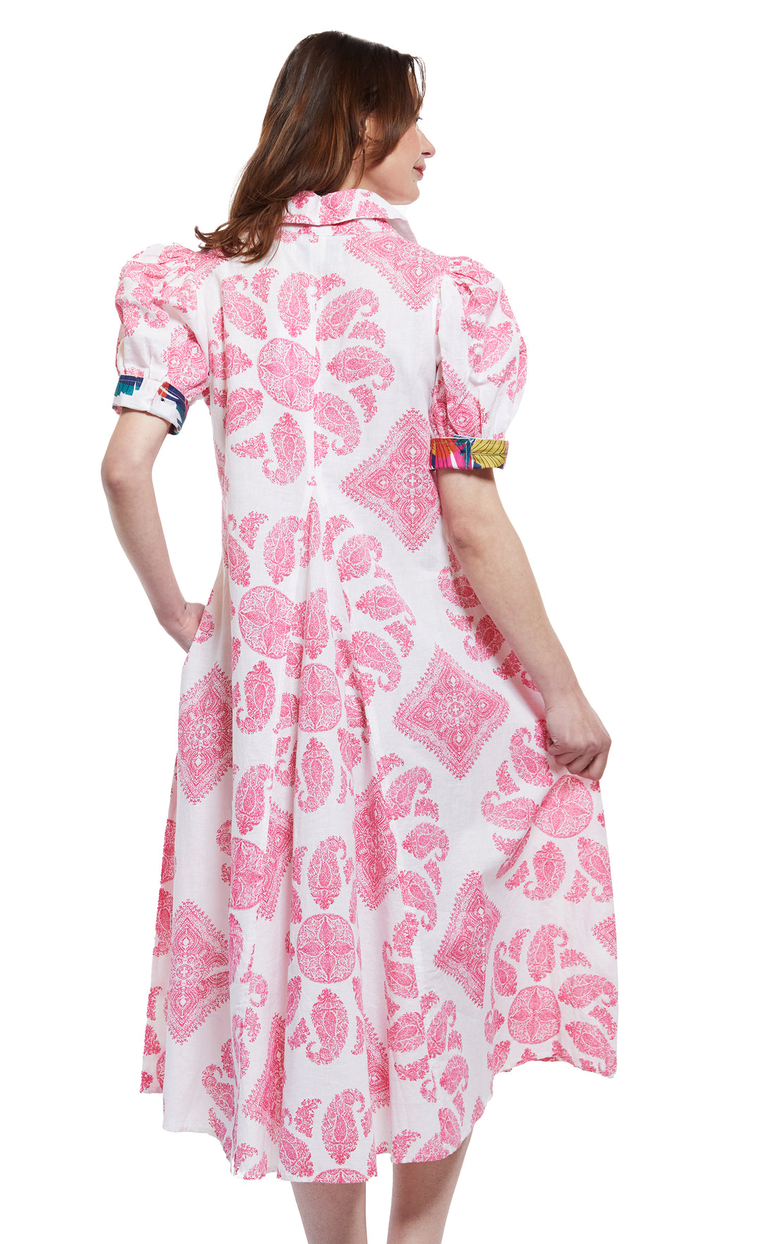 pink and white paisley dress Mariposa Jardin Paisley Lace-Up Mini Dress Red / L
