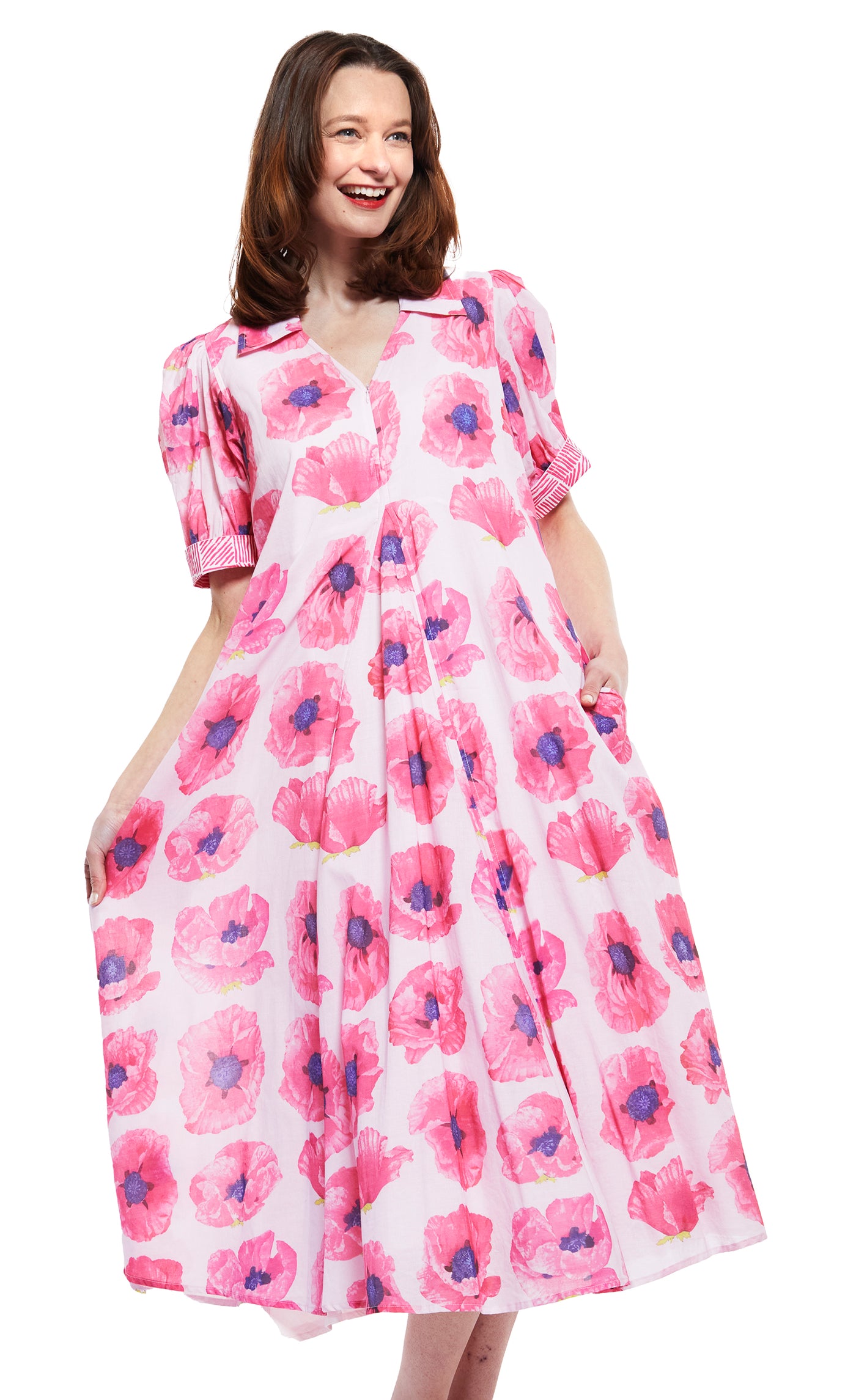 Montauk Dress in Pink with Poppy Print XS / 6657-M511