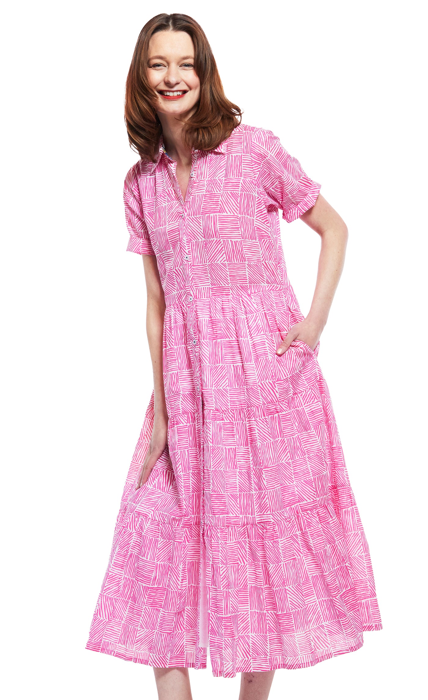 Palm Desert Dress in Fuschia And White Criss Cross Pattern XS / 6906-M507