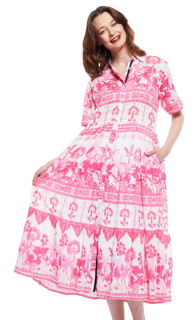 Palm Desert Pink Dress with Ikat Print XS / 6906-M605