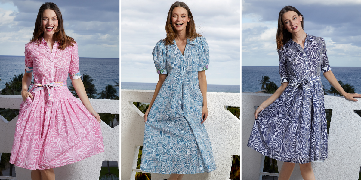 Dizzy Lizzie Navy White Geo Dress main image 1