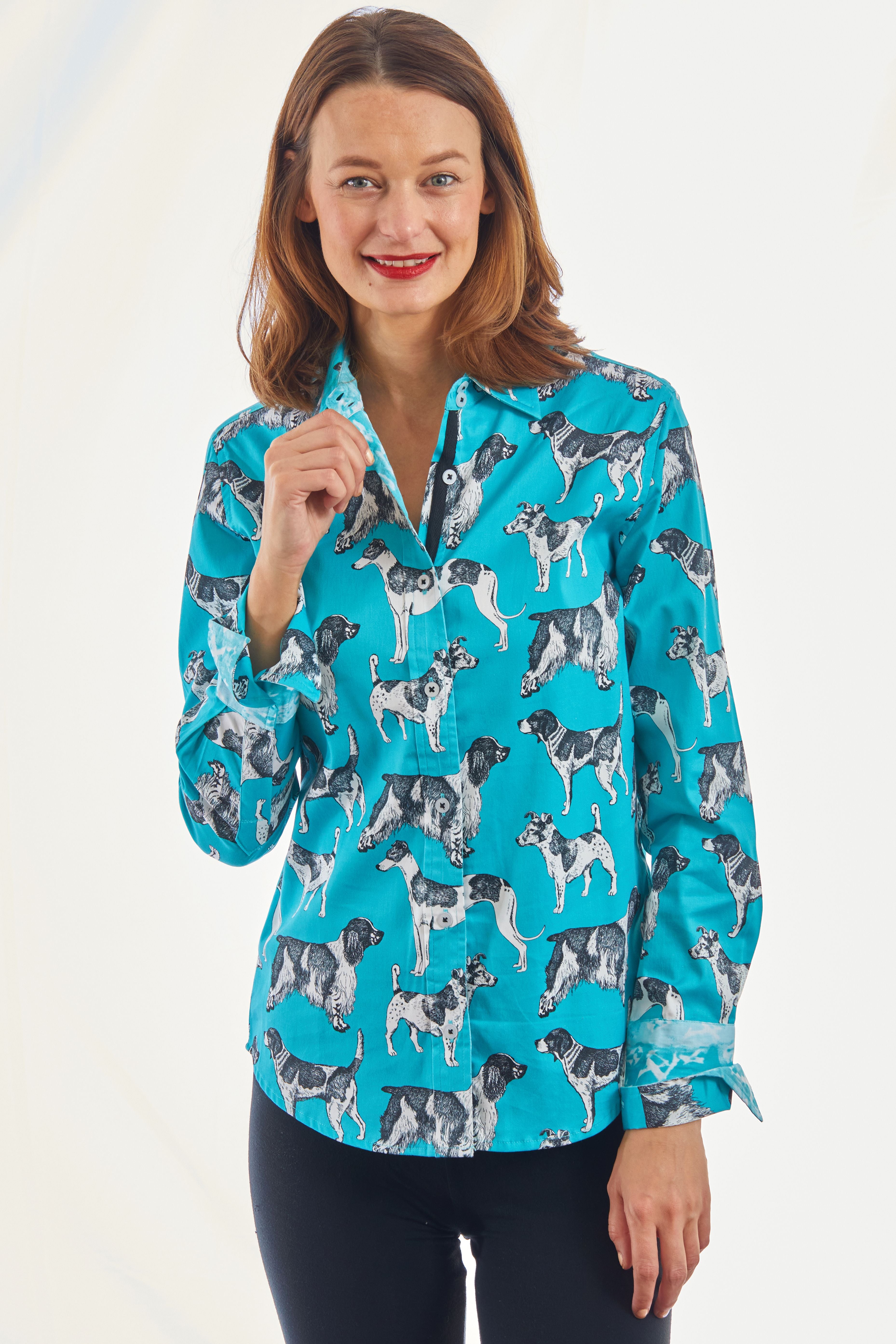 Rome Shirt Turquoise Ground Black White Pooches – Dizzy-Lizzie