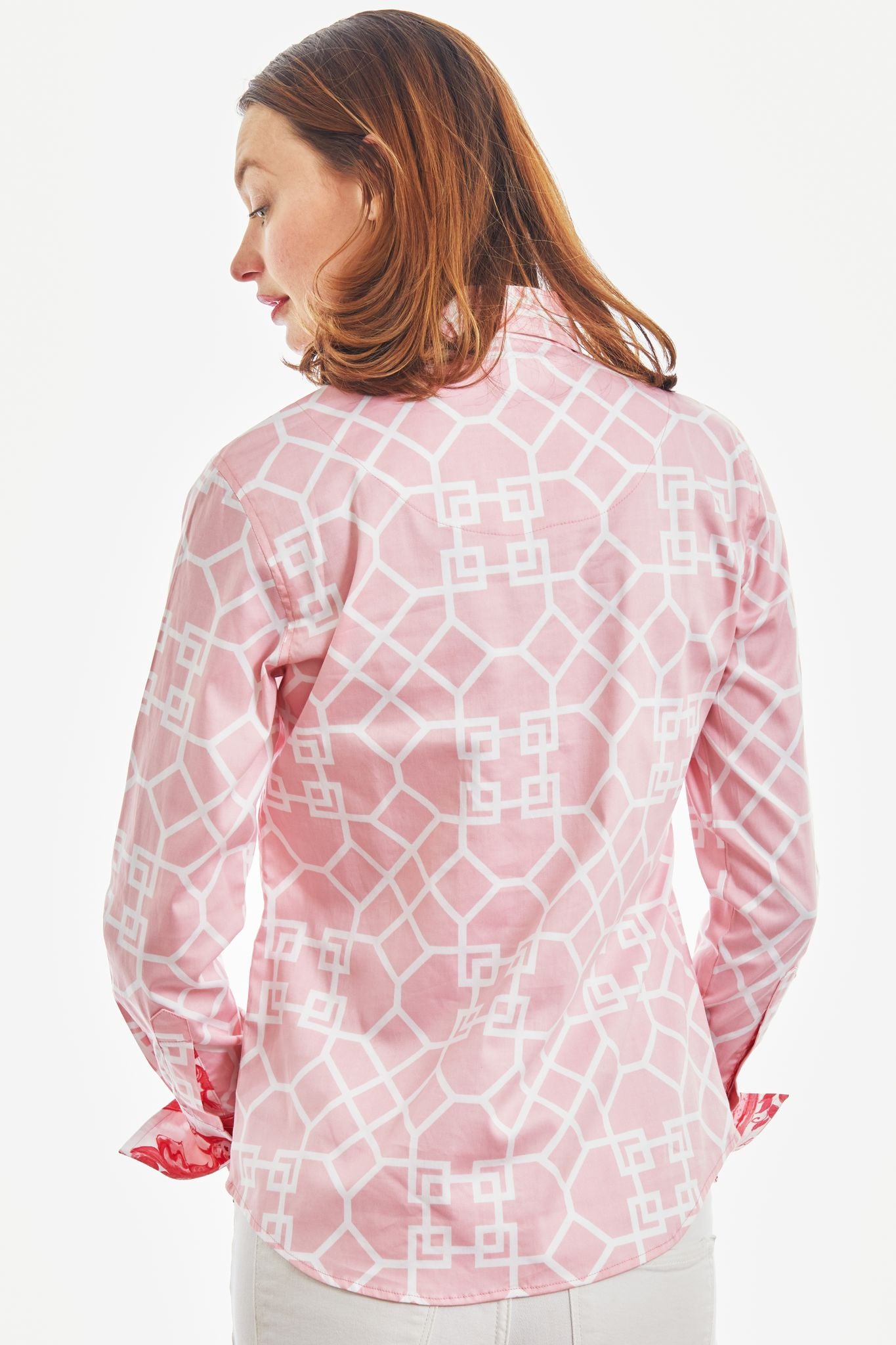 Rome Shirt Pink White Geo, Pink Ground