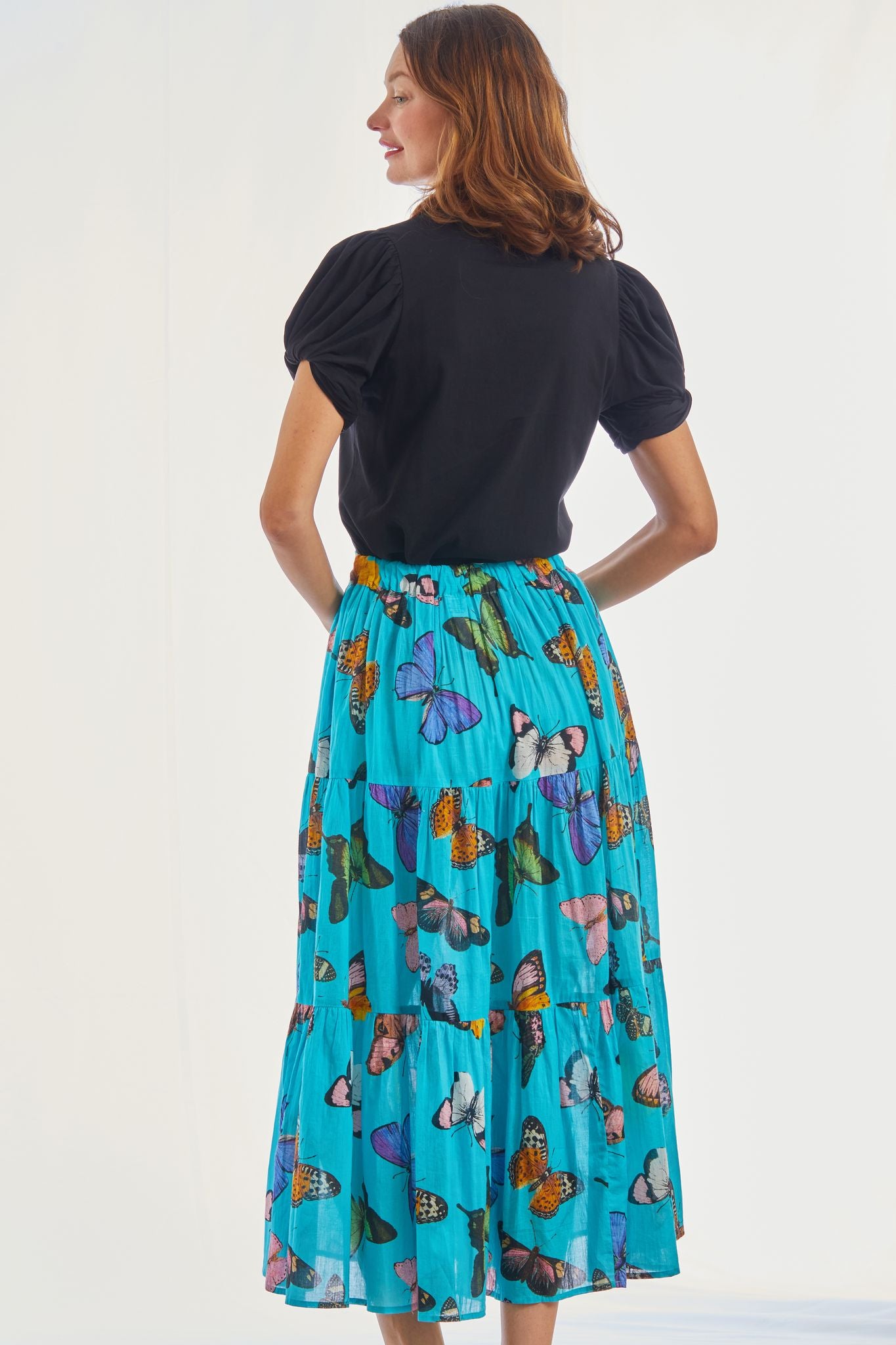 Woodstock Turquoise Butterfly Pull On Flounce Skirt – Dizzy-Lizzie