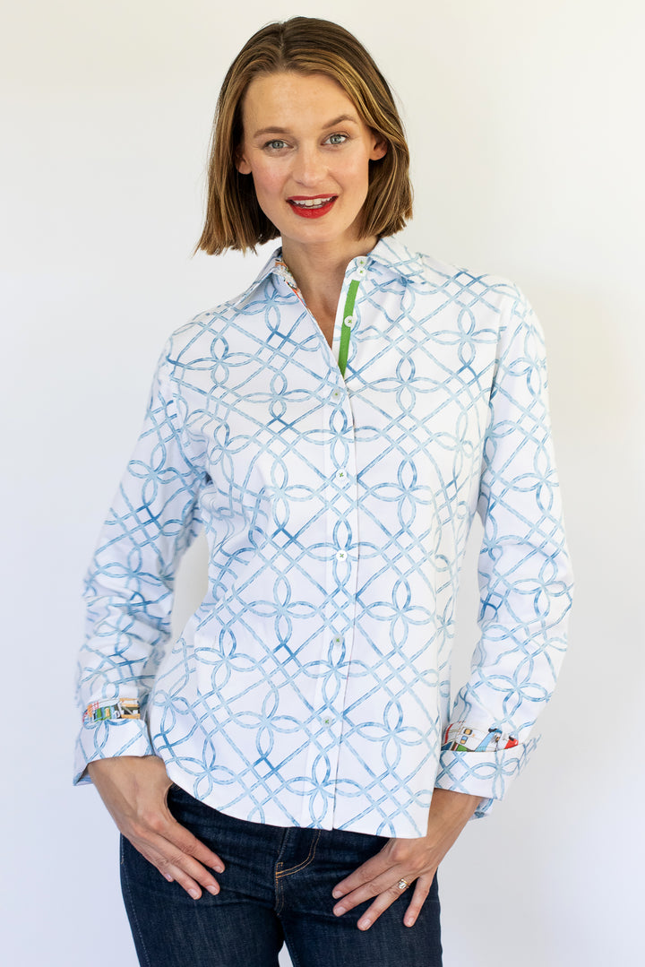 Rome Shirt Blue Loops on White