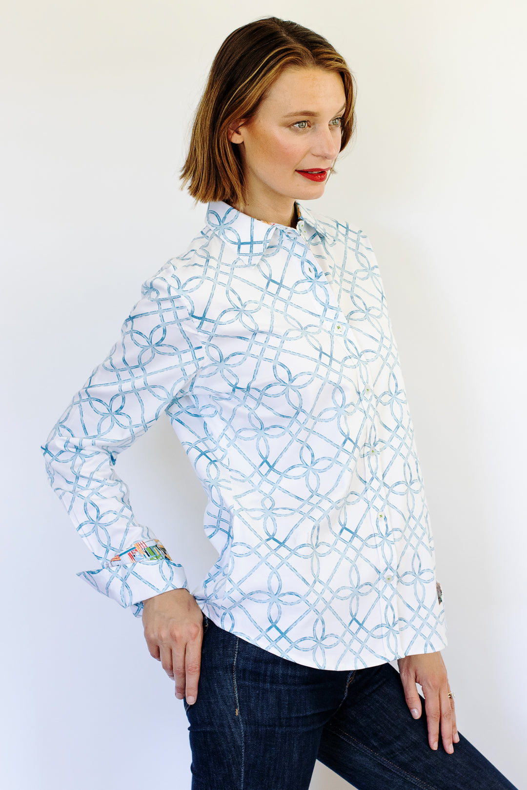 Rome Shirt Blue Loops on White
