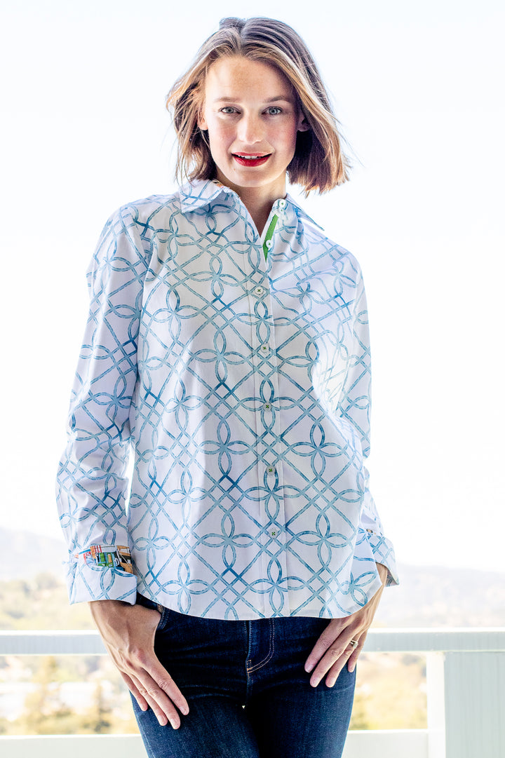 Rome Shirt Blue Loops on White