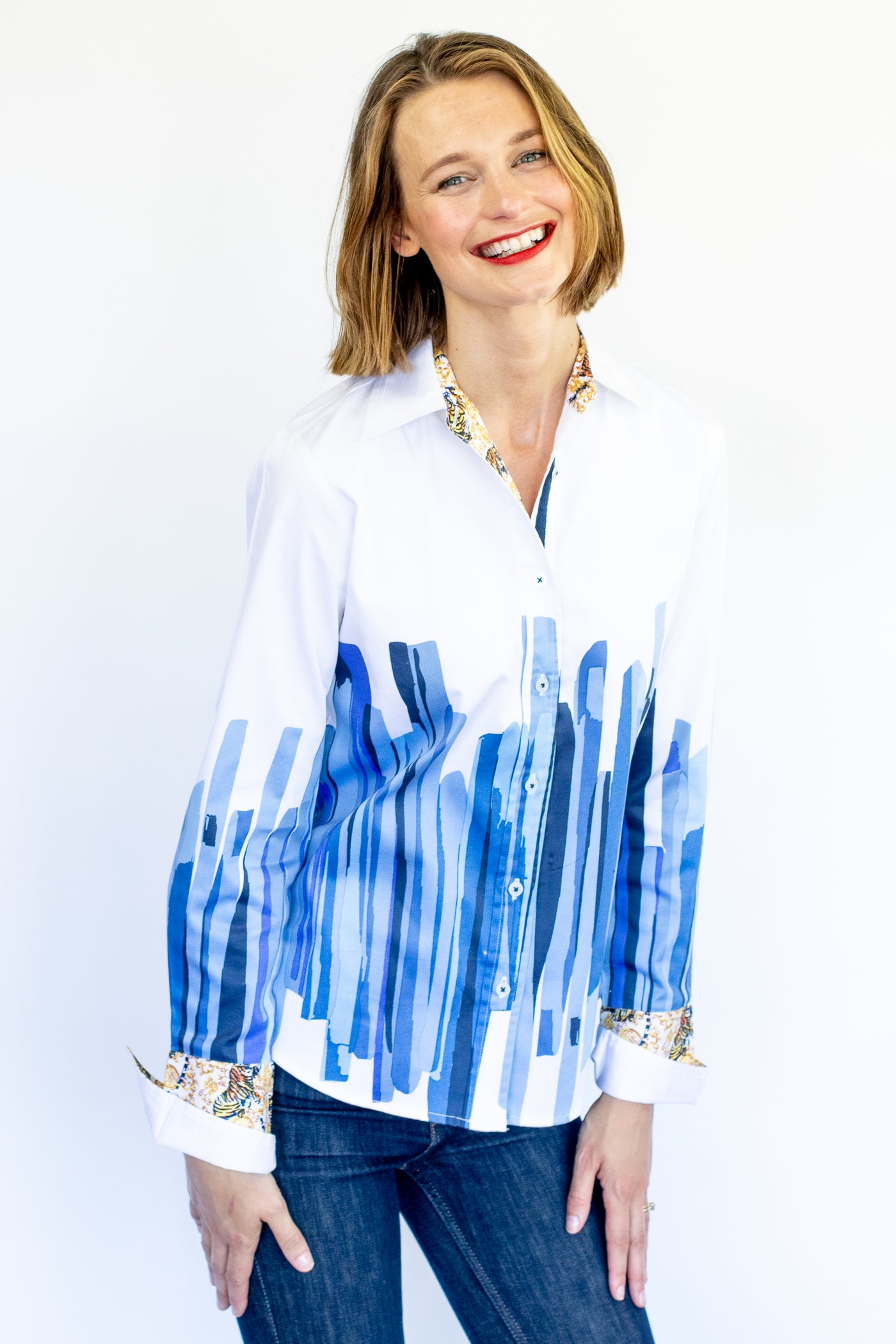 Rome Shirt Shades of Blue Brushstroke Print