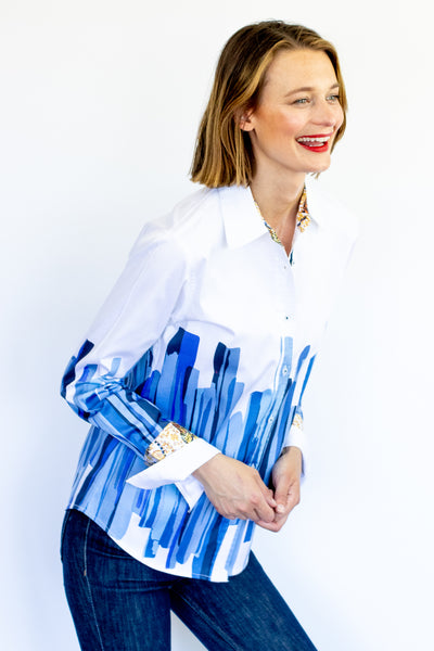 Rome Shirt Shades of Blue Brushstroke Print