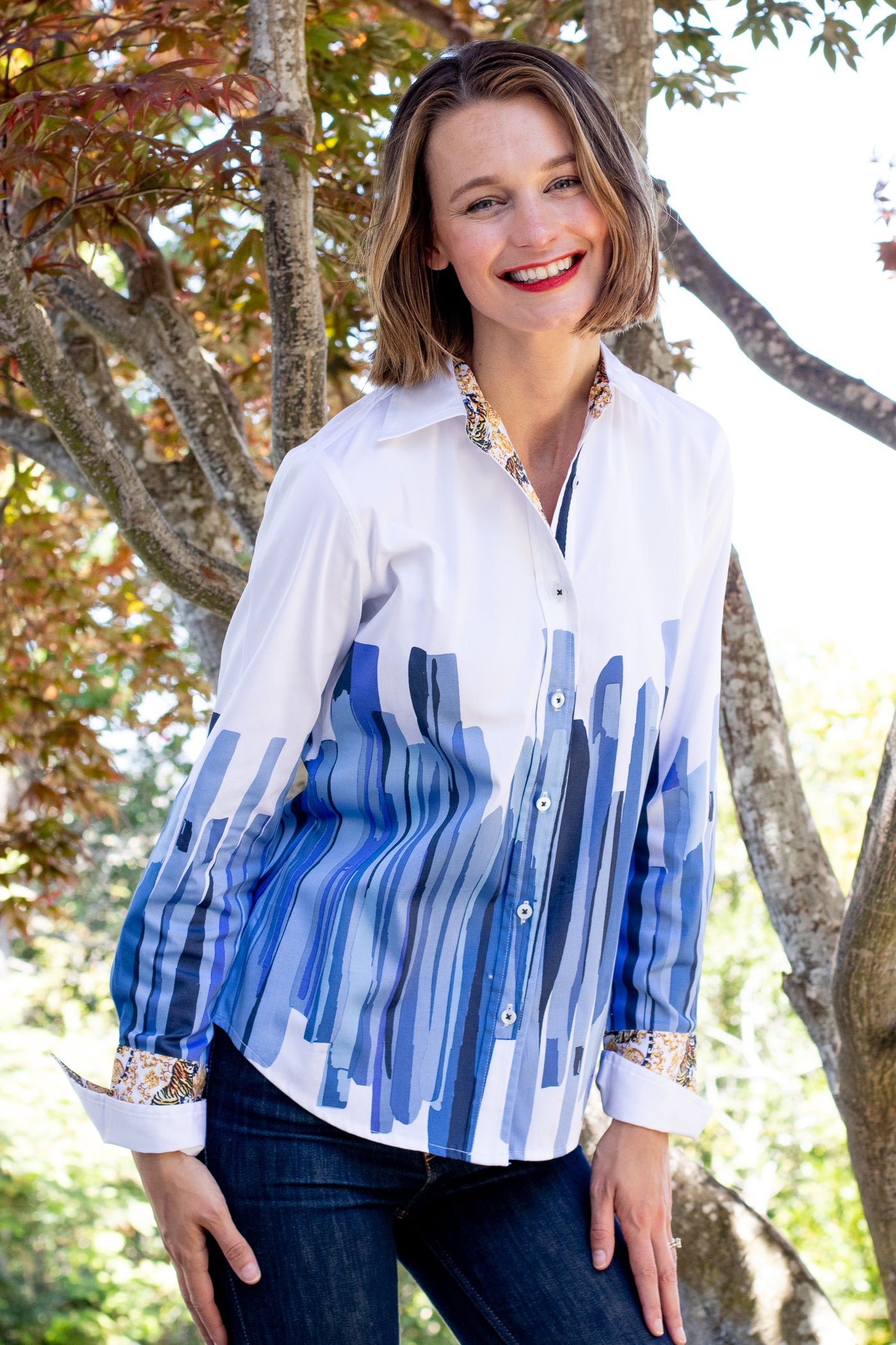 Rome Shirt Shades of Blue Brushstroke Print
