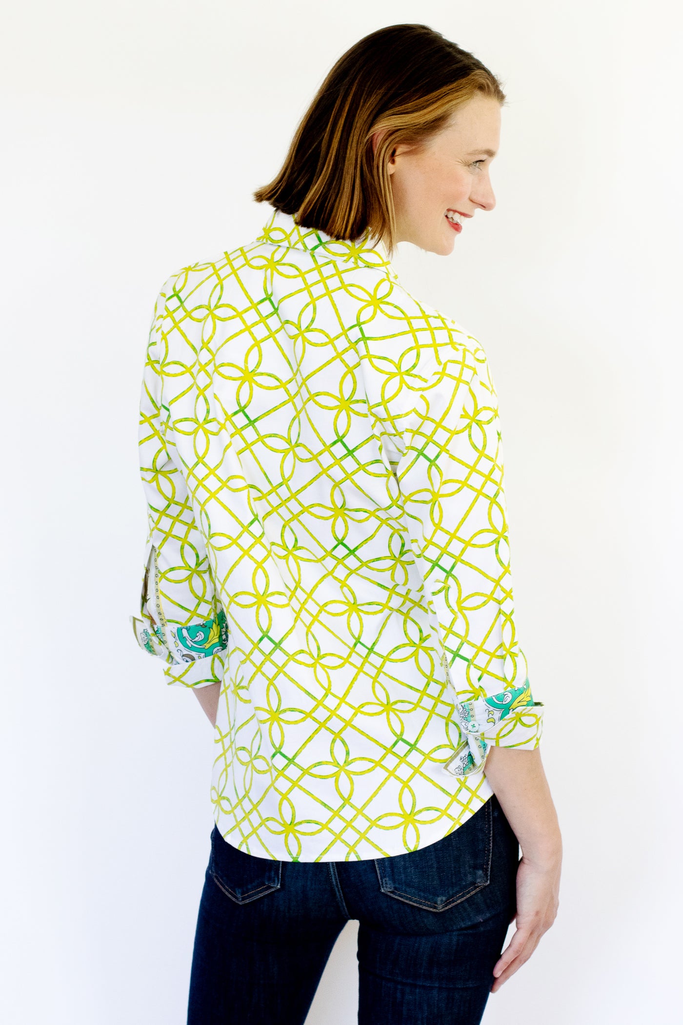 Rome Shirt with 3/4 Sleeve Green and White Geo