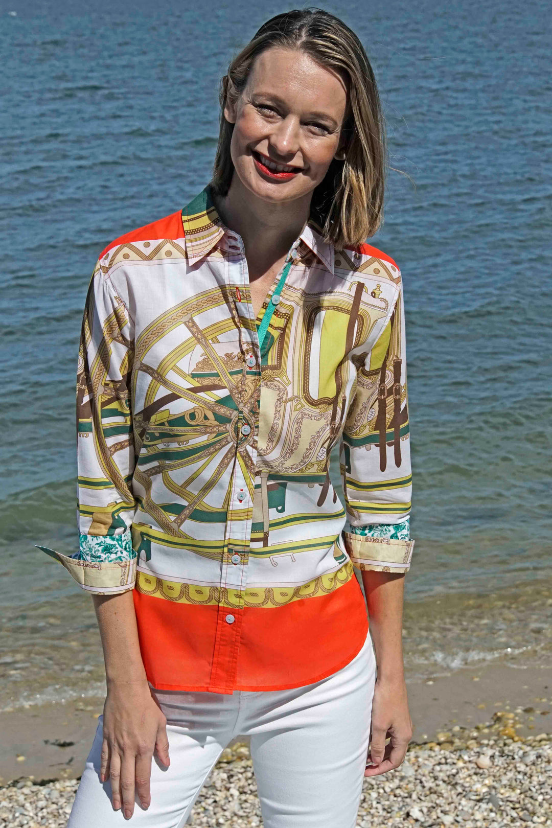 3/4 Sleeve Melon And Chartreuse Hermes Print XS