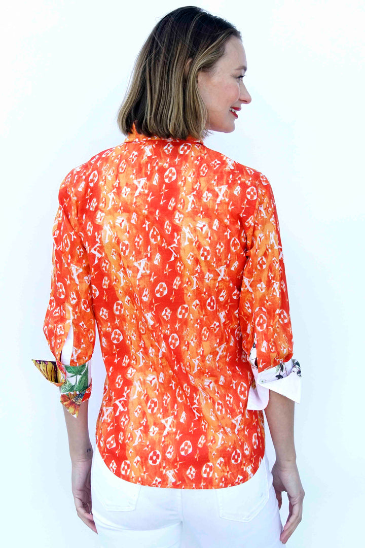 3/4 Sleeve Orange And White " Not Really Louis" Print XS